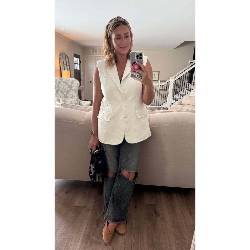 ENDLESS ROSE White Linen Blend Front Button Oversized Vest Blazer Size XS